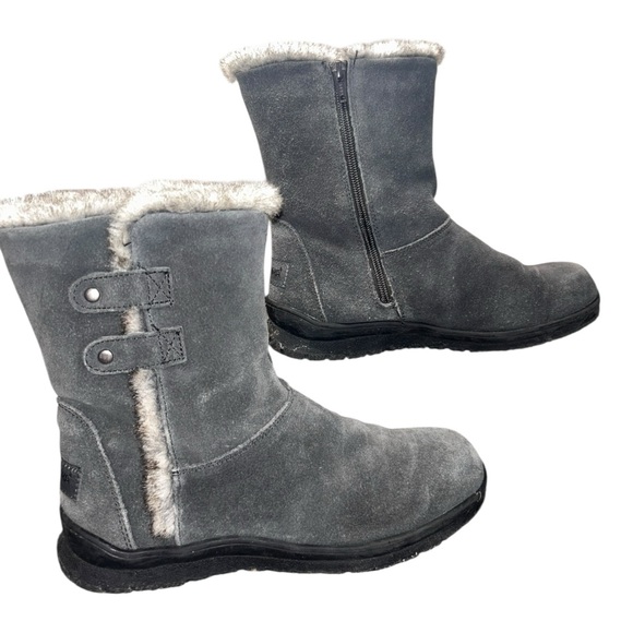 Minnetonka Shoes - Minnetonka Gray Suede Faux-Fur Lined Boots — Size 8M women’s